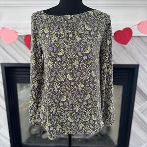 Loft Floral Print Blouse Long Sleeve Casual‎ Top Lightweight Comfy Gray XXS